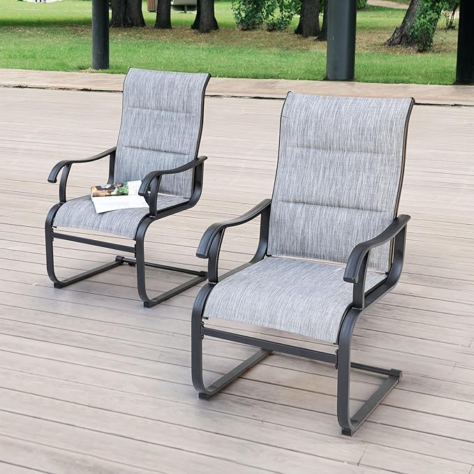 NUU GARDEN Patio Dining Chairs Set of 4, All Weather Outdoor Padded Textilene Patio Chairs, Breathable Spring Motion Textile High Back Outdoor Dining Chairs for Backyard, Lawn, Deck, Grey