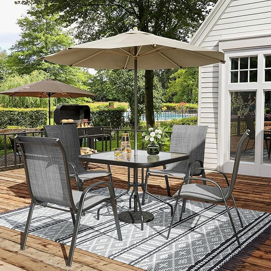 Amopatio Patio Chairs Set of 4, Breathable Garden Outdoor Furniture for Backyard Deck,Outdoor Stackable Dining Chairs for All Weather, Dark Grey