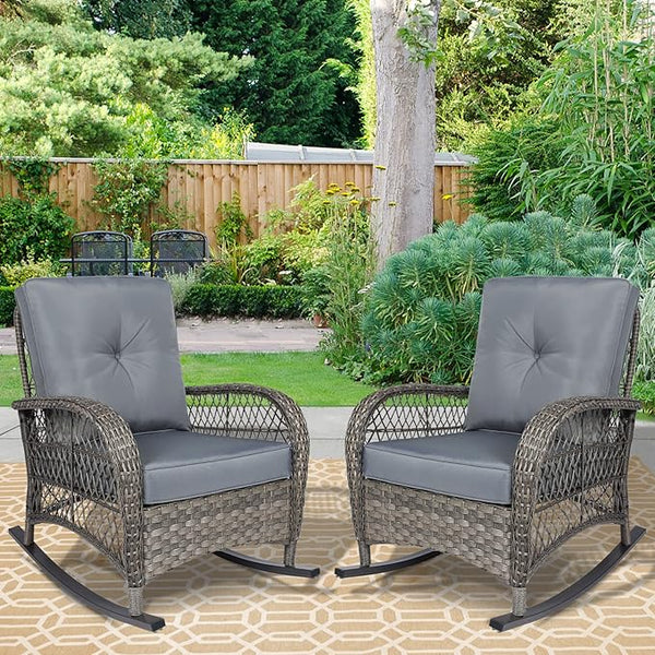 Outdoor Wicker Rocking Chair with Thickened Cushions, All-Weather Rattan Patio Rocking Chairs - Photo 1