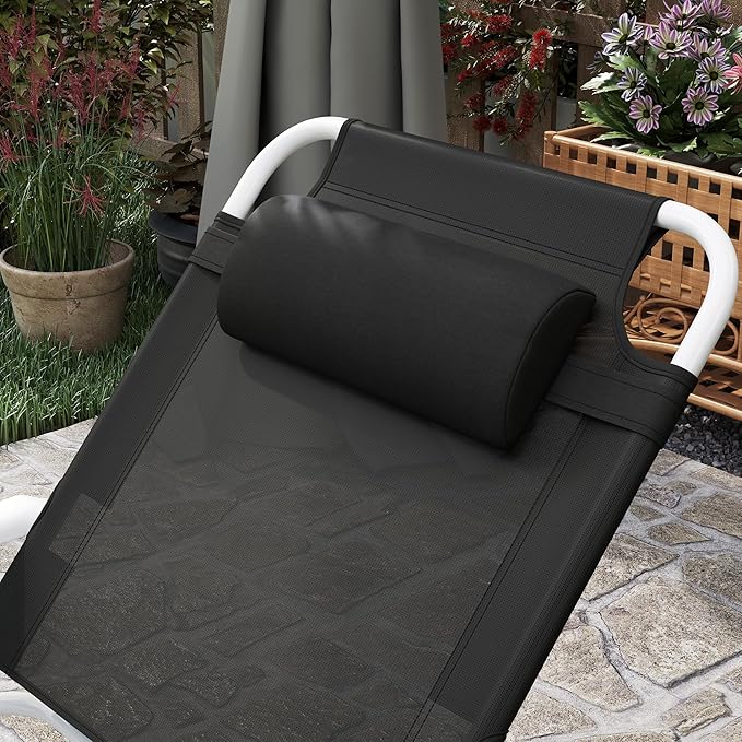 Outsunny Folding Lounge Chair, Portable Outdoor Chaise Lounge, Sun Tanning Chair with 4-Position Reclining Back, Armrests, Metal Frame and Mesh Fabric for Beach, Yard, Patio, Black