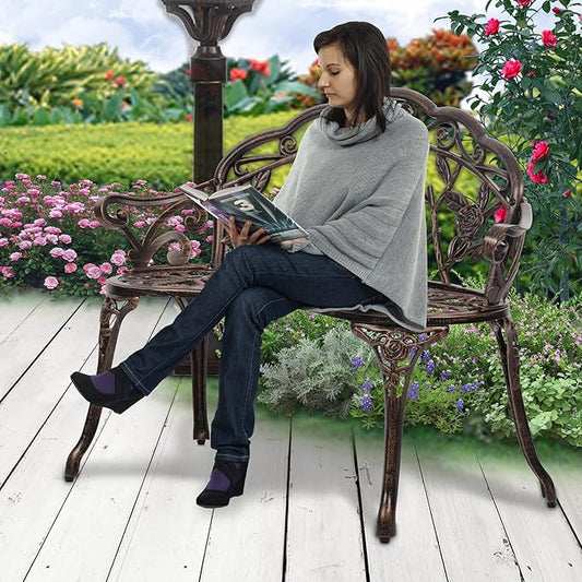 Patio Bench Garden Bench Bronze Park Bench Yard Furniture Cast Aluminum Rose Antique