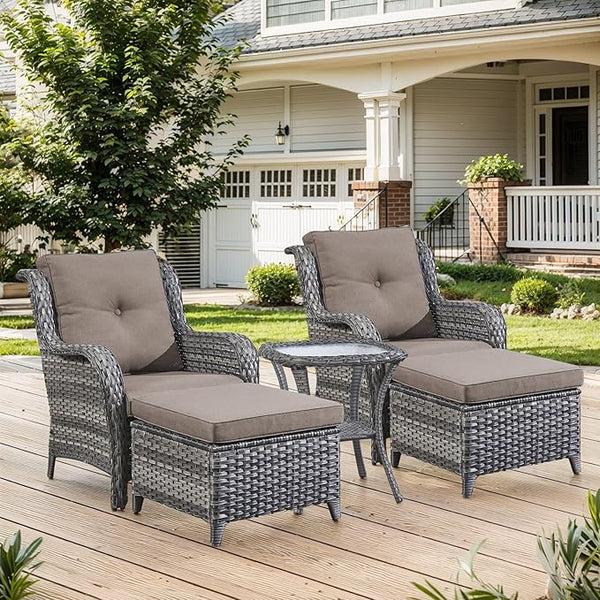 Belord Outdoor Wicker Furniture 5 Pieces Patio Furniture Set Patio Chairs with Ottomans and Side Table Conversation Set - Photo 1