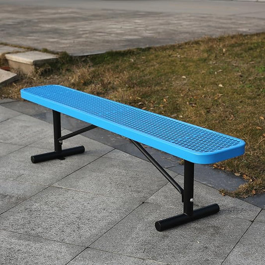 6FT Metal Park Bench for Outside, All-Weather Thermoplastic Coating Outdoor Bench with Anchor, Commercial Heavy Duty Benches for Shopping Malls, Stores, Parks, Patios, Decks, Blue