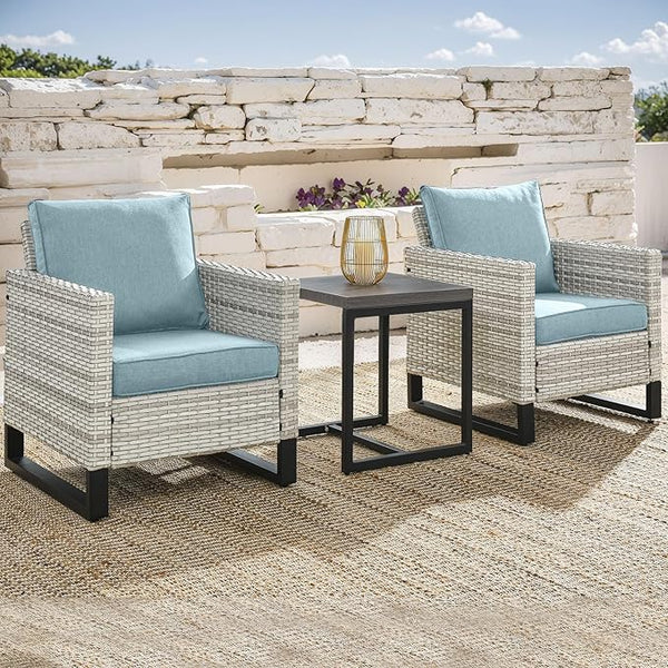 Wicker Outdoor Patio Chairs Set - 3 Piece Rattan Patio Furniture Bistro Chairs Set with Waterproof Wicker - Photo 1
