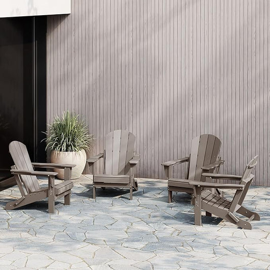 WestinTrends Malibu 4-Piece Set Outdoor Folding Poly Adirondack Chair, Weathered Wood