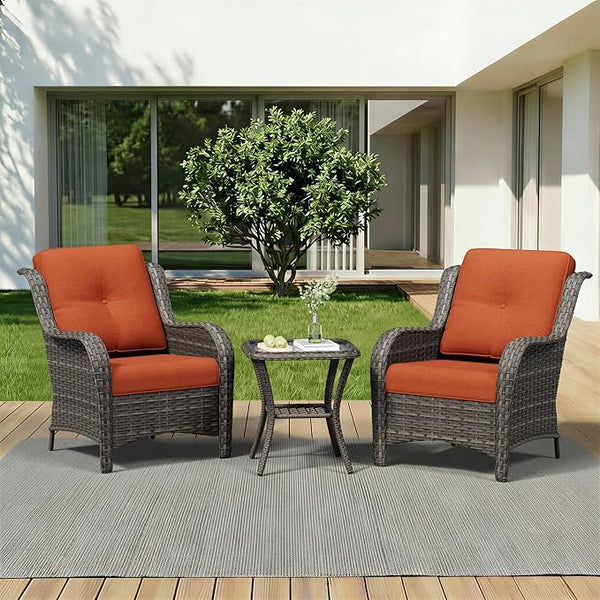 3 Pieces Outdoor Wicker Patio Furniture Set - Patio Chairs Set with Thickened Olefin Cushions - Photo 1