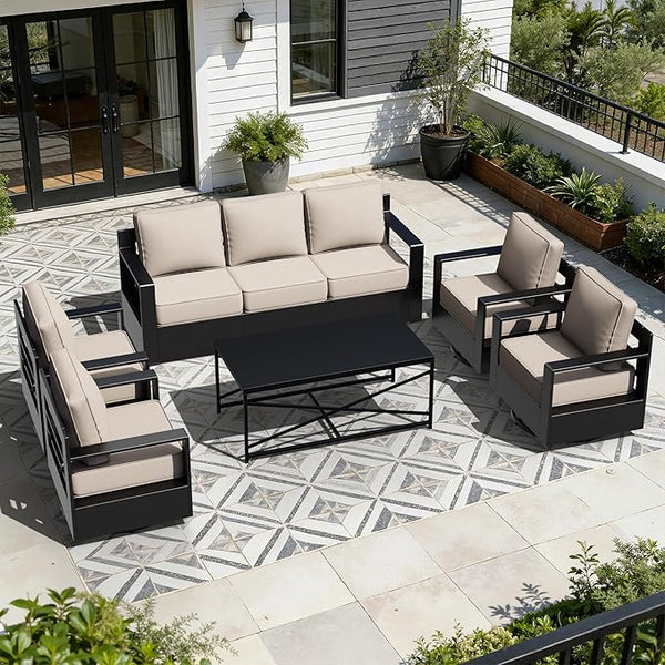 Outdoor Aluminum Furniture Set, 5-Piece Patio Conversation Set, 4 Swivel Chairs, 1 Sofa and 1 Table - Photo 1