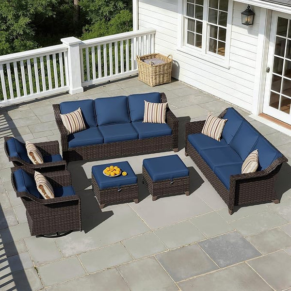 6 Pieces Patio Conversation Furniture Set - 2 Sofas, 2 Swivel Chairs, 2 Ottomansm - Photo 1