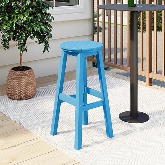 Costaelm 29" Height Outdoor Bar Stools, All-Weather Bar Stools, Adirondack Poly Patio Round Bar Stool for Patio, Deck, Kitchen Counter and Garden, Pacific Blue