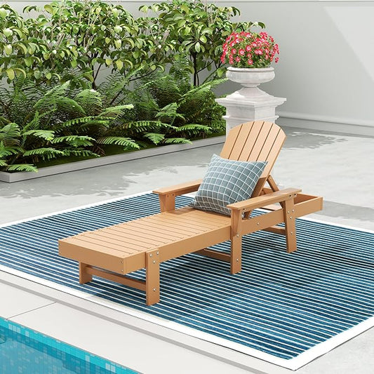 WestinTrends Dylan HDPE Outdoor Patio Poly Adirondack Reclining Chaise Lounge with Arms, Teak