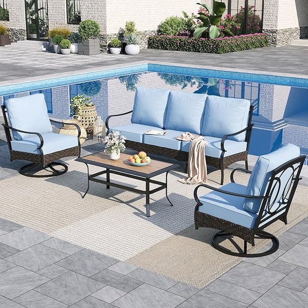 Sophia & William Patio Furniture Set, 4 Piece Metal Outdoor Conversation Set with 3-Seater Outdoor Couch - Photo 1