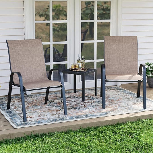 Patio Dining Chairs Set of 2, Outdoor Stackable Chairs, Breathable Seat and Alloy Steel Frame Fit for Backyard,Garden,Porch, Lawn,Poolside (Light Brown)