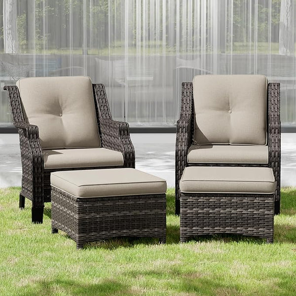 Wicker Patio Furniture Set - 4 Piece Rattan Outdoor Conversation Sets with 2 Wicker Patio Chairs, 2 Ottomans for Garden - Photo 1