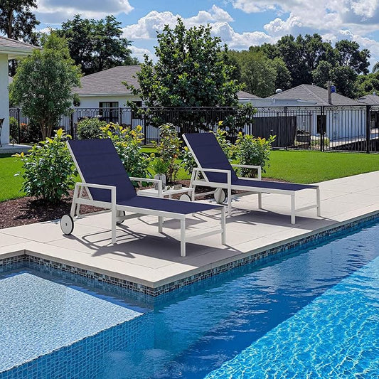 PURPLE LEAF Outdoor Chaise Lounge Set Adjustable Sunbathing Recliner with Armrest and Side Table for Poolside Beach Outside Patio Aluminum Chaise Lounger Navy Blue