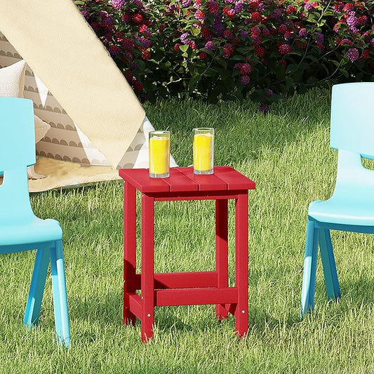 Costaelm Kids Outdoor Side Table, Small Patio HDPE Adirondack Square Table, Porch End Table for Outside Pool Garden, Red