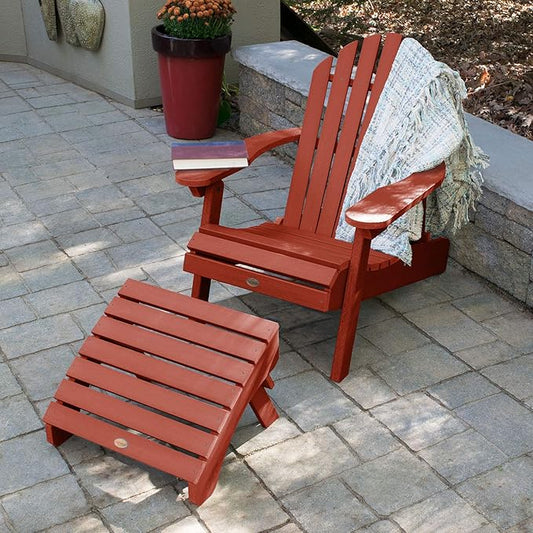 highwood AD-KITCHL1-RED Hamilton Folding & Reclining Adirondack Chair with Ottoman, Rustic Red