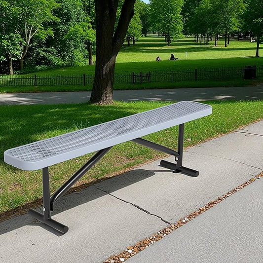 Outdoor Garden Benches, 6 ft Steel Picnic Bench Porch Chair Furniture Patio Seating, Commercial Expanded Metal Mesh Bench for Outside, Lawn, Backyard, Park, Deck, Garden, Patio, School (Grey, 6FT)