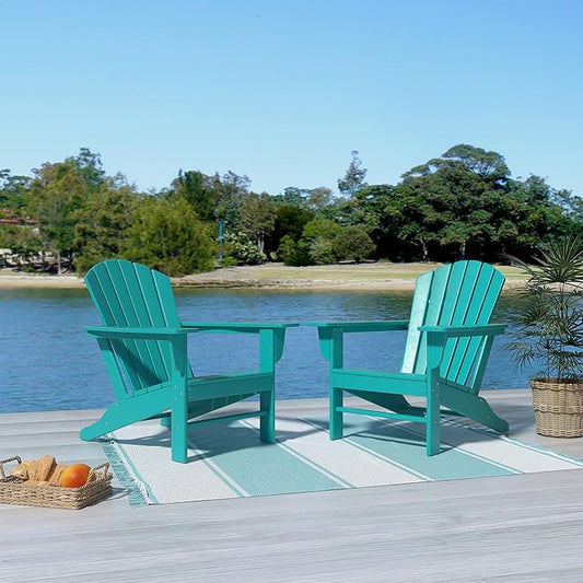 Costaelm Outdoor Adirondack Chair, HDPE Patio Chair, Weather Resistant Lawn Firepit Outside Chairs for Porch, Poolside, Garden, Backyard Deck, Turquoise