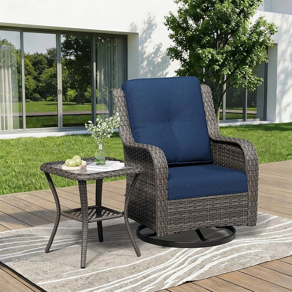 2 Pieces Outdoor Swivel Rocker Patio Chairs Set - Outdoor Wicker Patio Furniture Sets with 1 Side Table - Photo 1