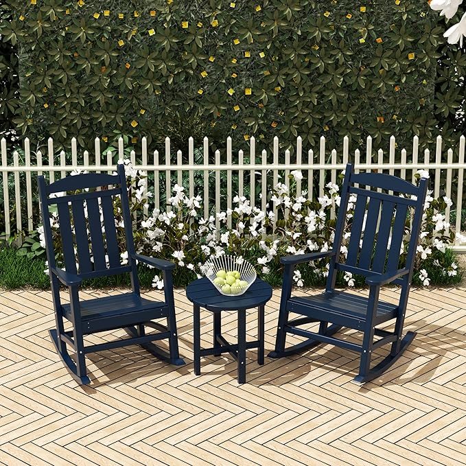 WO WESTIN OUTDOOR HDPE Laguna Classic Porch Rocking Chair (Set of 2), Navy Blue