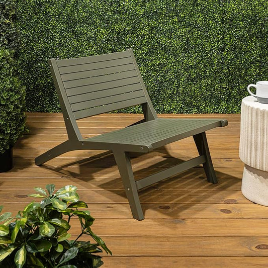 JONATHAN Y PAT2000D Leo Mid-Century Modern Wood Armless Outdoor Lounge Chair, Contemporary, Bohemian, Coastal, Transitional, Rustic, Olive Green