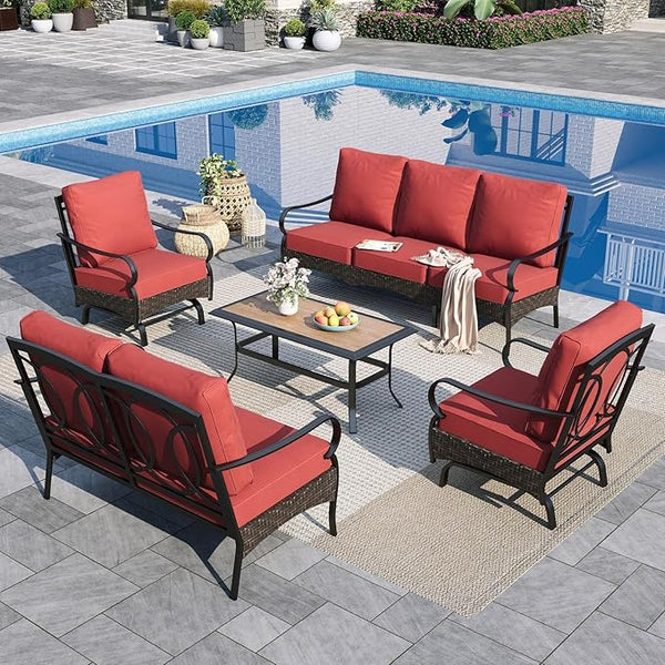 Sophia & William Patio Furniture Set, 5PCS Metal Outdoor Conversation Set with 3-Seater Outdoor Couch, 2 Sofa Chairs - Photo 1