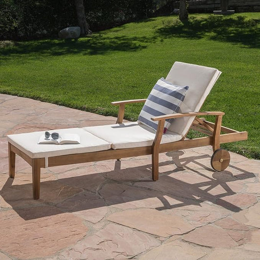 Christopher Knight Home Perla Outdoor Chaise Lounge with Water Resistant Cushion, Teak Finish / Cream