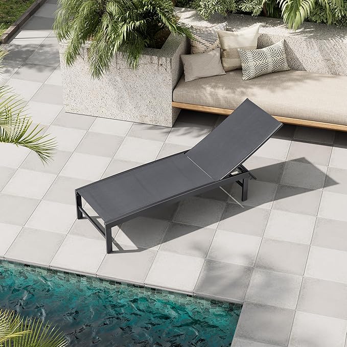 Crestlive Products Chaise Lounge Chair Outdoor, Adjustable 5 Positions Pool Tanning Recliner, Outdoor Lounge Furniture Perfect for Patio, Beach, Yard, Pool