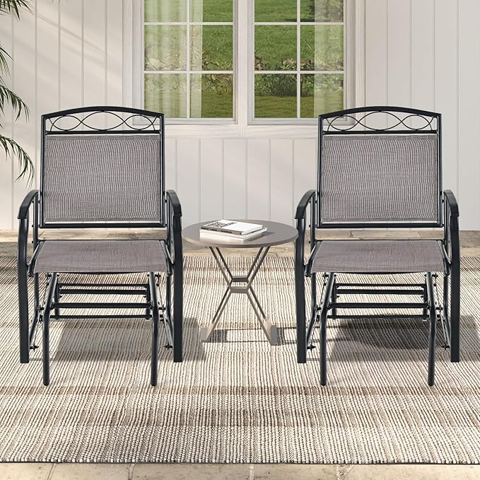 Giantex Patio Glider Chairs Set - 4 PCS Gliding Rocking Chairs w/Weather-Resistant Fabric, Heavy-Duty Metal Frame, 400 Lbs Weight Capacity, Outdoor Swing Glider for Garden, Yard, Poolside (4, Brown)