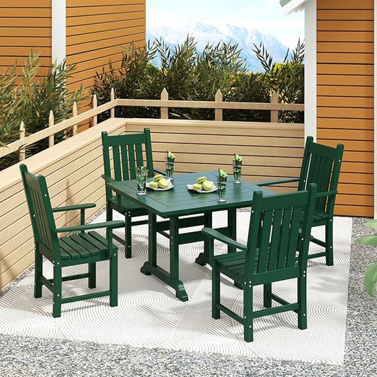 Costaelm Patio Dining Chairs, Plastic Outdoor Adirondack Chair with Arm, HDPE Poly Lumber, Waterproof Restaurant Bistro Dining Chair for Outside Porch Backyard Garden, Dark Green