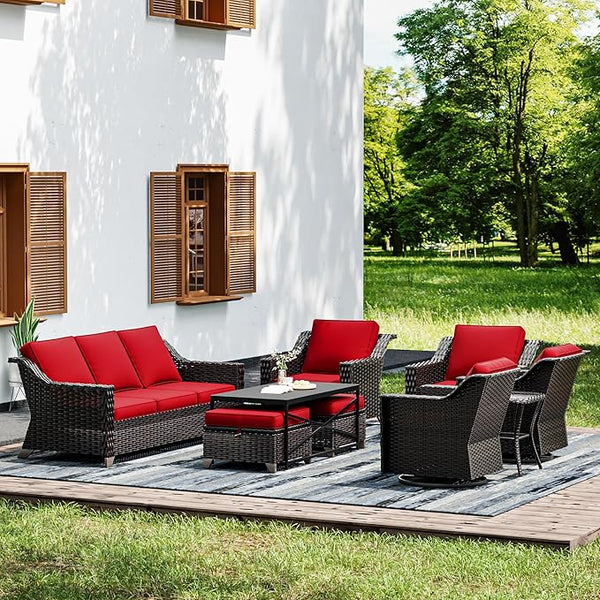 Joyside Wicker Patio Furniture Sets, 9 Pieces Upgraded Large Size Outdoor Furniture with Swivel Rocking Patio Chairs - Photo 1