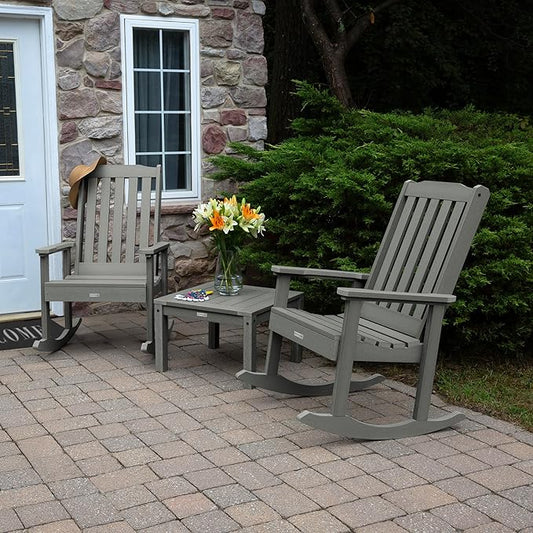 highwood AD-KITRKCH1-CGE Lehigh 2 Rocking Chairs with Adirondack Side Table, Coastal Teak