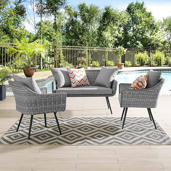 Endeavor 3Piece Outdoor Patio Wicker Rattan Sectional Sofa Set in Gray Gray - Photo 1
