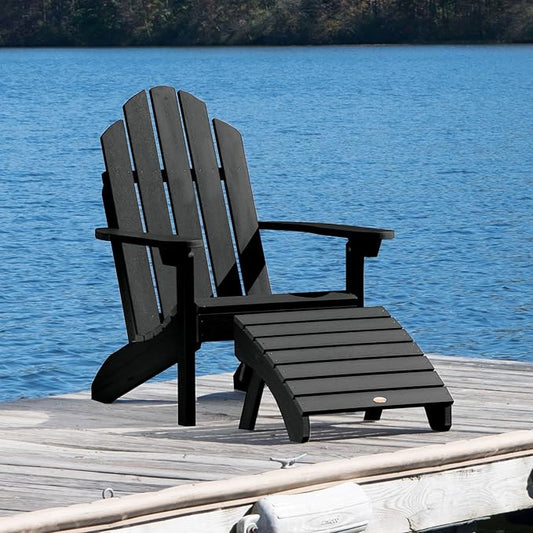 Highwood AD-KITCLAS3-BKE Classic Westport Adirondack Chair with Ottoman, Black