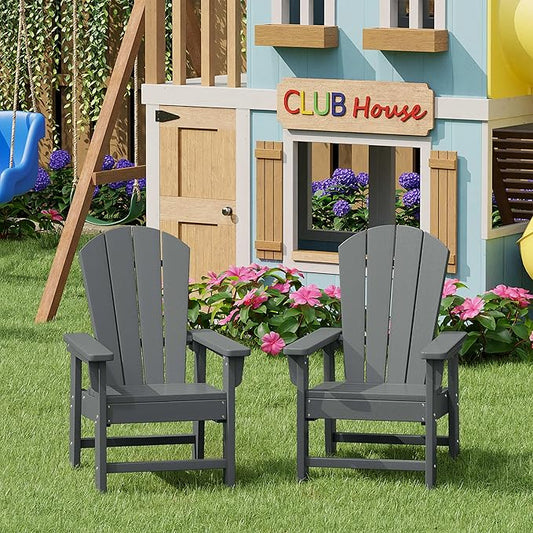 WestinTrends Malibu Kids Outdoor Adirondack Plastic Patio Chair (Set of 2), Gray