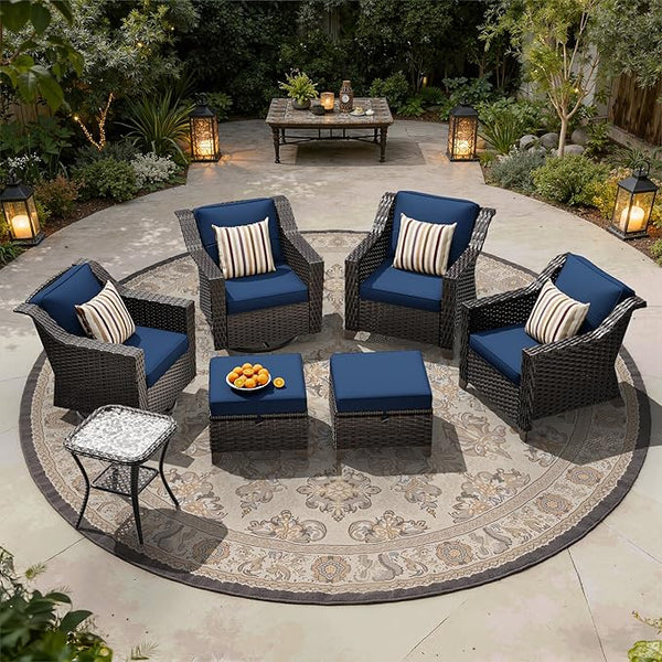 7 Pieces Patio Conversation Furniture Set - 2 Armchairs, 2 Ottomans, 2 Swivel Chairs, 1 Side Table - Photo 1