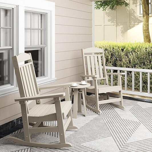 Outdoor Rocking Chairs Set of 4, Oversized High Back Patio Rocking Chairs, All Weather Porch Rocking Chairs for Outside. Sand