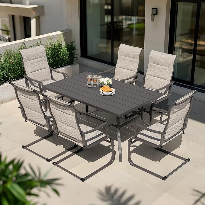 NUU GARDEN Patio Dining Chair Set of 4, Comfortable Outdoor Dining Chairs for Indoors and Outdoors, Breathable Textilene Spring Motion Outdoor Patio Chairs for Backyard Deck, Grayish Beige