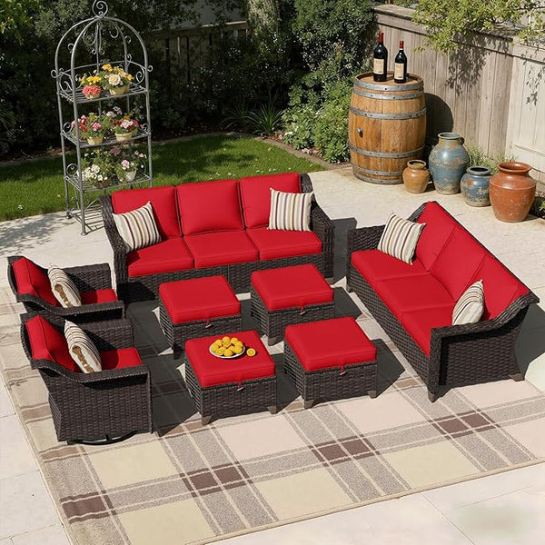 8 Pieces Patio Conversation Furniture Set - 2 Sofas, 4 Ottomans, 2 Swivel Chairs, 1 Side Table - Photo 1