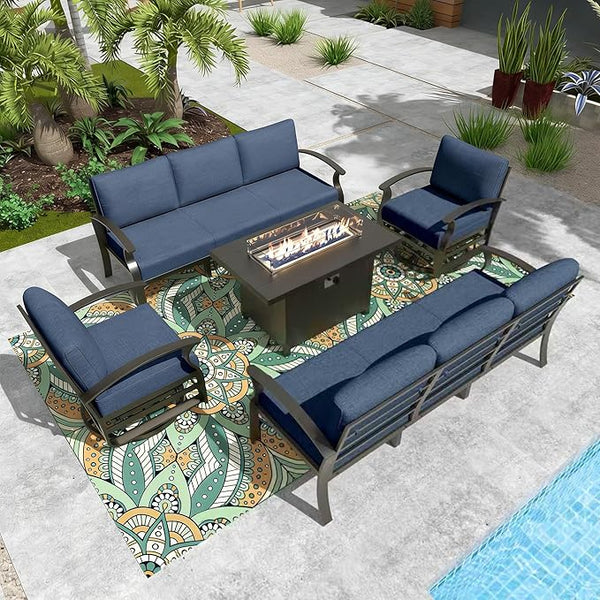 Gotland Aluminum Patio Furniture Set with Fire Pit Table - Photo 1