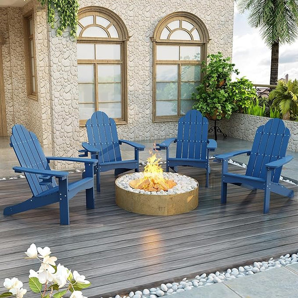 LUE BONA HDPS Adirondack Chairs Set of 4, Long-Lasting All-Season Outdoor Patio Chairs, Hidden Cup Holder, 350 LBS - Photo 1