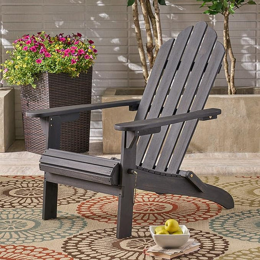 Christopher Knight Home Cara Outdoor Foldable Acacia Wood Adirondack Chair, Dark Gray Finish