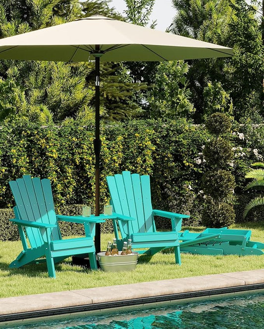 GREENVINES Folding-Adirondack-Chairs-Set-of-2 | HDPE Plastic | Throne Series | Fire Pit Chair | with Connecting Tray | Removable Table | All Weather | for Outdoor Patio Deck Poolside | Aqua