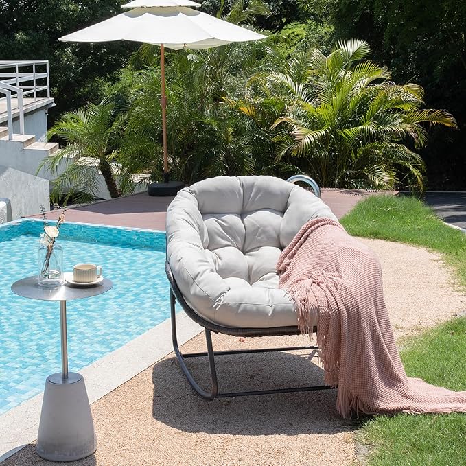 Indoor & Outdoor Rocking Chairs Set of 2, Oversized Rattan Royal Rocking Chair with Padded Cushion, Rocker Egg Chair for Living Room, Patio, Front Porch, Backyard, Grey