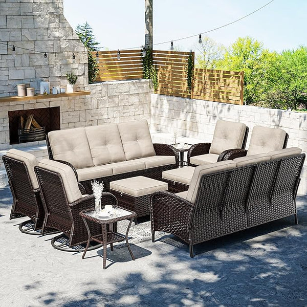 Joyside Wicker Patio Furniture Set, 10 Piece Outdoor Furniture Set with Thickened Cushions, High Back, Deep Seating - Photo 1