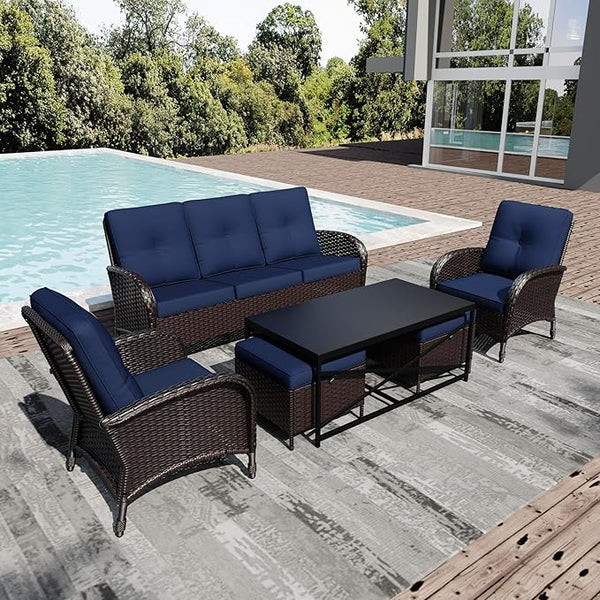 Joyside Wicker Patio Furniture Set, 6 Piece Outdoor Furniture Set with Thickened Cushions, High Back, Deep Seating - Photo 1