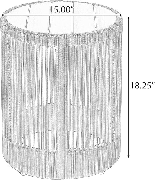 15" Outdoor Rustic Side Table,Rattan Rope & Acacia Wood End Table with Round Top & Iron Frame, Easy Assembly, Versatile Weather-Resistant Patio Furniture for Garden, Yard, Balcony, Beige Teak