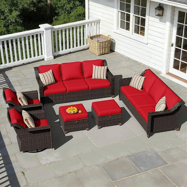 6 Pieces Patio Conversation Furniture Set - 2 Sofas, 2 Swivel Chairs, 2 Ottomans - Photo 1