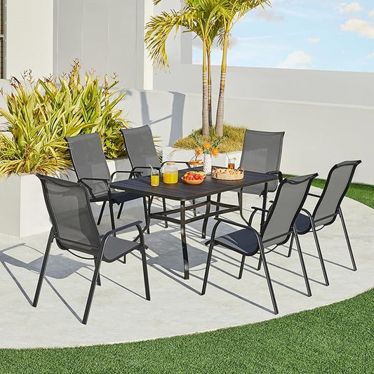 Yaheetech Set of 6 Patio Dining Chairs, Outdoor Stackable Patio Chairs with Backrest/Armrests, All Weather Chairs for Garden/Lawn/Porch/Backyard Pool, Gray