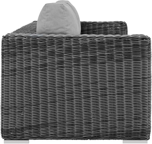 Modway Summon Wicker Rattan Outdoor Patio Sunbrella Sofa in Canvas Gray